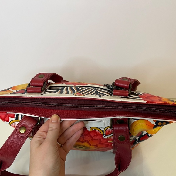 ANUSCHKA Purse Hand Painted Floral Flowers Leather Large Colourful Handbag - Picture 10 of 16